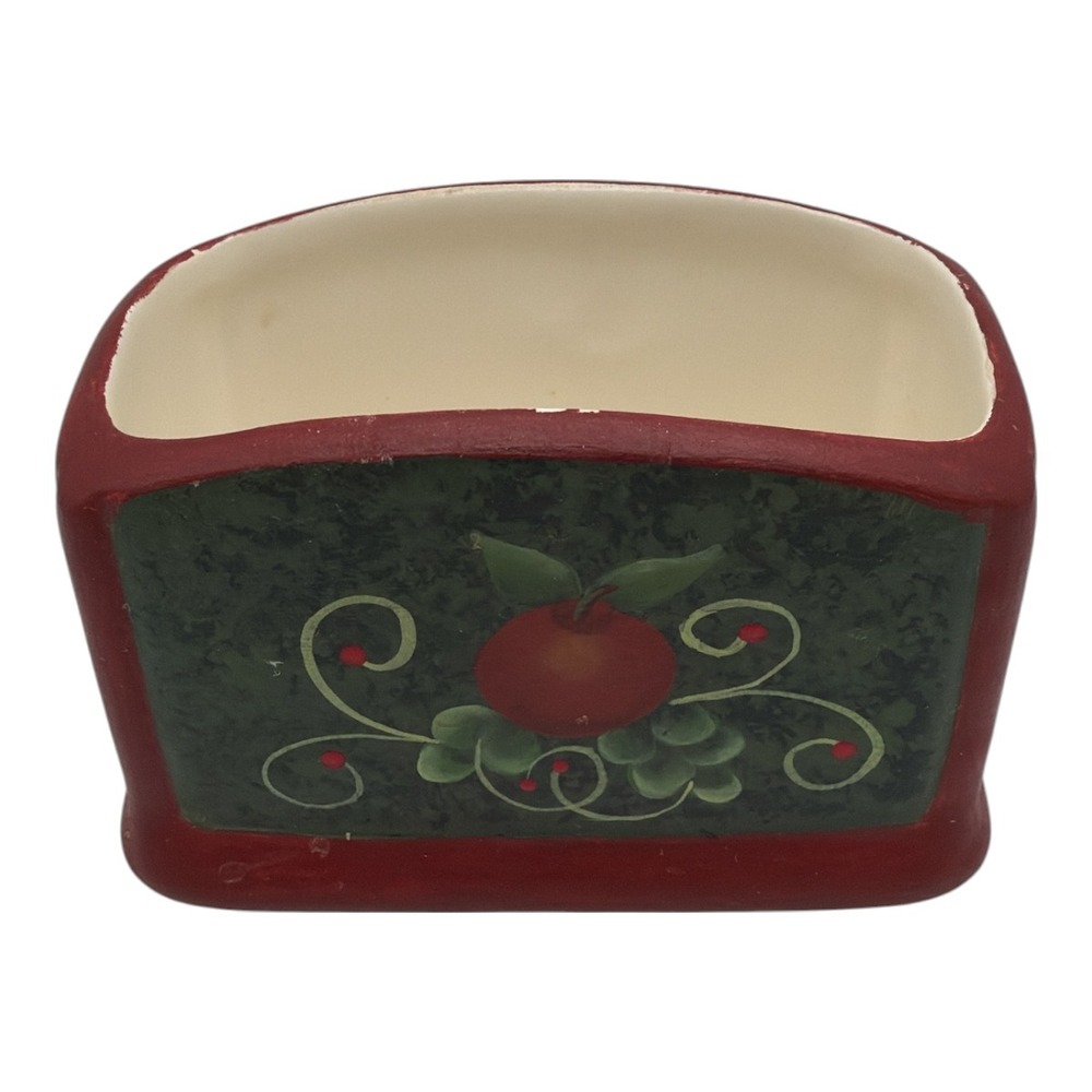 Vintage Ceramicâ Apple Sponge Holder With Stem & Green Leaves